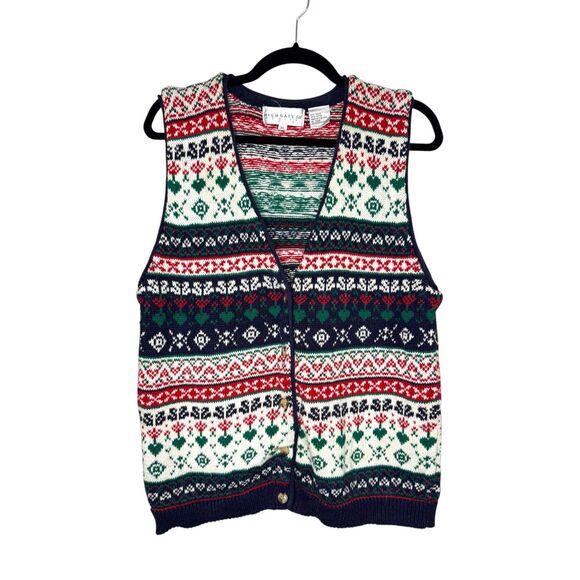 Vintage Highgate Ltd Women’s Large Petite Geometric Christmas Sweater Vest 90s - Picture 1 of 4